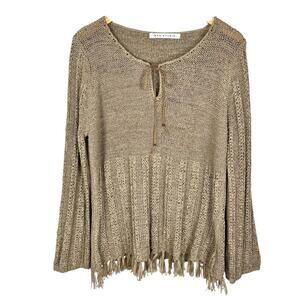 Vintage 90’s Max Studio Boho Knit Long Sleeve Fringe Hem Tunic Top Sz M/L